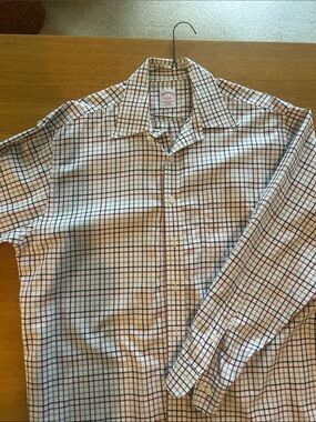 Brooks Brothers White Dress Shirt with Red & Blue Windowpane